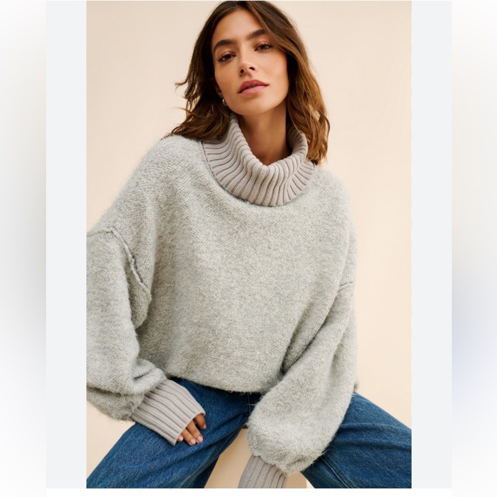 Free People Oversized Milo Pullover Sweater Gray Size XS